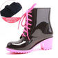 Women's Ankle Rain Boots Autumn Oxford Plain Shoes Woman Dress Zipper Shoe Formal OL High Heels Lady Black Footwear 2019