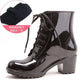 Women's Ankle Rain Boots Autumn Oxford Plain Shoes Woman Dress Zipper Shoe Formal OL High Heels Lady Black Footwear 2019
