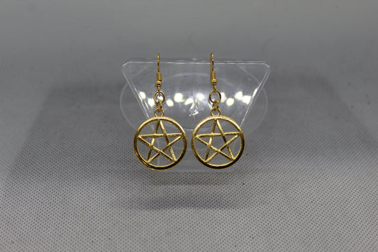 Gold Pentacle Drop Earrings Jewelry Spooky Halloween Witchy