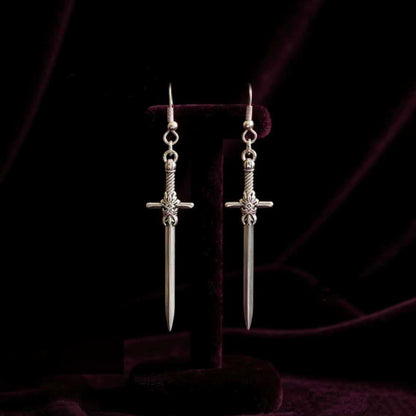 Sier Cross Sword-shaped Vintage Gothic Style Earrings