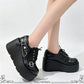 New Arrival Gothic Black Rivets Platform Creepers Shoes White Chain Decor Goth Creepers Chunky Lace Up Lolita Casual Shoes