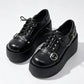 New Arrival Gothic Black Rivets Platform Creepers Shoes White Chain Decor Goth Creepers Chunky Lace Up Lolita Casual Shoes