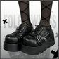 Size 42 Gothic Black Platform Creepers Shoes White Smooth Faux Leather Goth Creepers E-girl Chunky Lace Up Lolita Casual Shoes