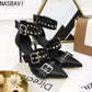 NASBAVI Black Punk Gothic High Heels Sexy Plus Size Pointed Toe Fashion Buckle Rivet Women Pumps Wedding Shoes Stiletto Heels