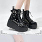 Size 42 Gothic Black Platform Creepers Shoes White Smooth Faux Leather Goth Creepers E-girl Chunky Lace Up Lolita Casual Shoes