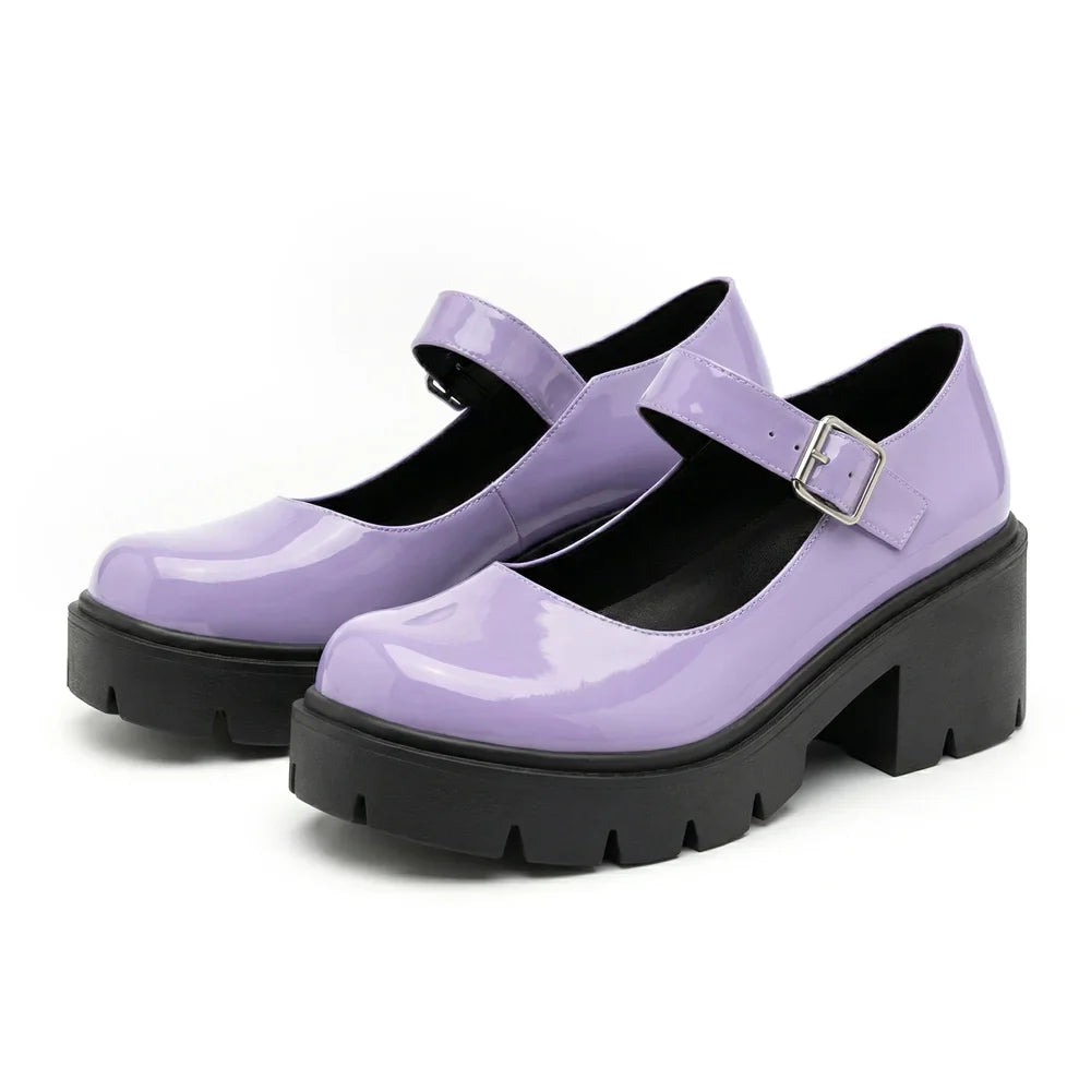 2026 Plus Size 44 Sweet Violet Mary Janes Pumps Gothic Black Red 6cm Square Heels Cute Lolita Platform Shoes Women