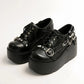 New Arrival Gothic Black Rivets Platform Creepers Shoes White Chain Decor Goth Creepers Chunky Lace Up Lolita Casual Shoes