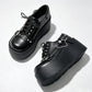 New Arrival Gothic Black Rivets Platform Creepers Shoes White Chain Decor Goth Creepers Chunky Lace Up Lolita Casual Shoes