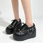 New Arrival Gothic Black Rivets Platform Creepers Shoes White Chain Decor Goth Creepers Chunky Lace Up Lolita Casual Shoes
