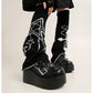 Size 42 Gothic Black Platform Creepers Shoes White Smooth Faux Leather Goth Creepers E-girl Chunky Lace Up Lolita Casual Shoes