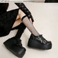 Size 42 Gothic Black Platform Creepers Shoes White Smooth Faux Leather Goth Creepers E-girl Chunky Lace Up Lolita Casual Shoes