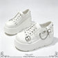 New Arrival Gothic Black Rivets Platform Creepers Shoes White Chain Decor Goth Creepers Chunky Lace Up Lolita Casual Shoes