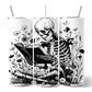 Gothic Reading Skeleton 20oz Personalized Tumbler With Lid and Stainless Steel Straw, Floral Spooky Bookworms Gift Cup